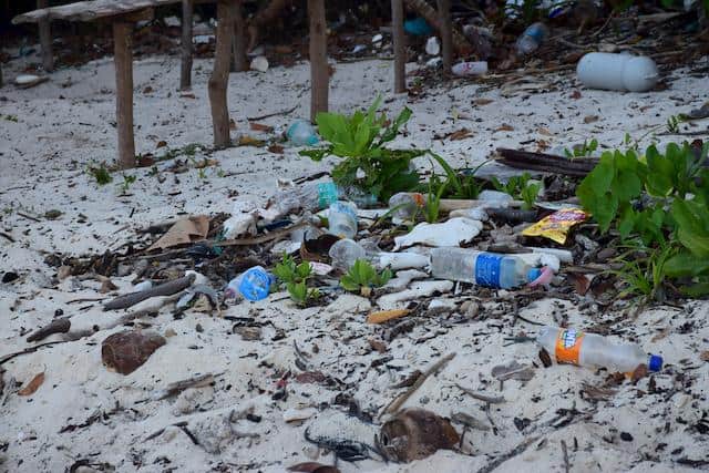 Plastic bottles lying on a beach
