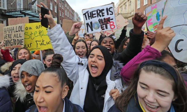 Dublin students marching for action to tackle climate change in March. Photograph: Niall Carson/PA